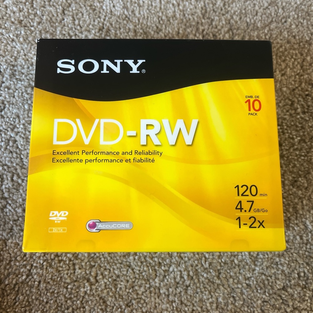NEW SEALED Sony DVD-RW 10 Pack Rewriteable DVD Discs 4.7GB 120 Minutes